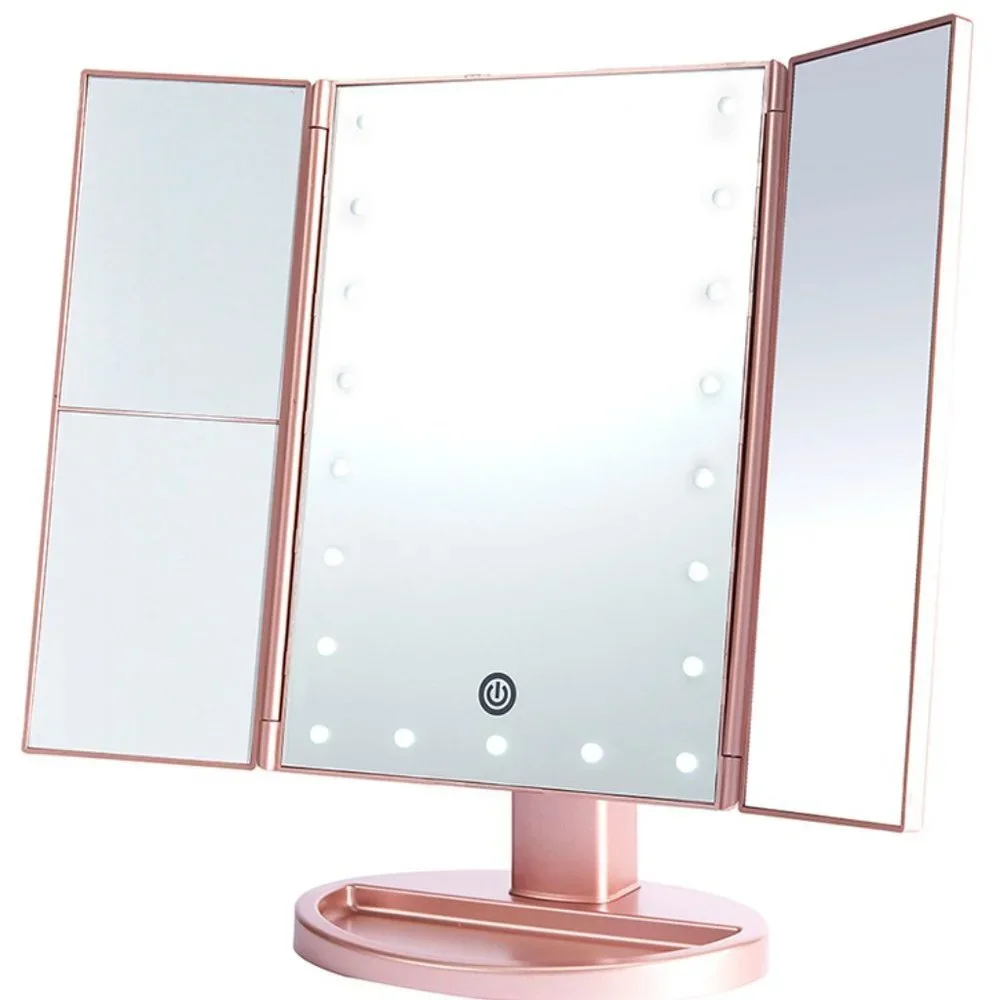 LED Lights Make Up Table Mirror 180 Degrees For Women's - Rose Gold
